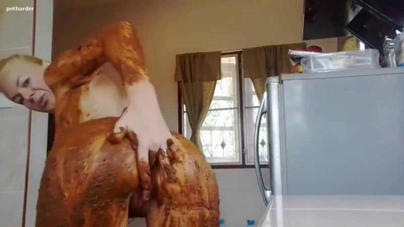 Blonde girl Anja playing with her shit